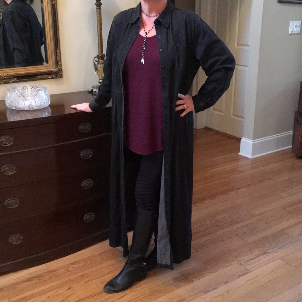 Black Denim Duster/Maxi Dress. 1X